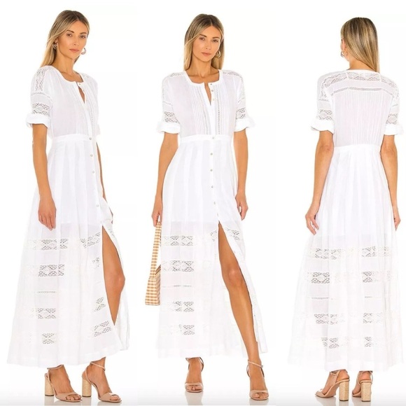 LoveShackFancy- Edie Dress Maxi White Size Large Boho Feminine Lace Feminine